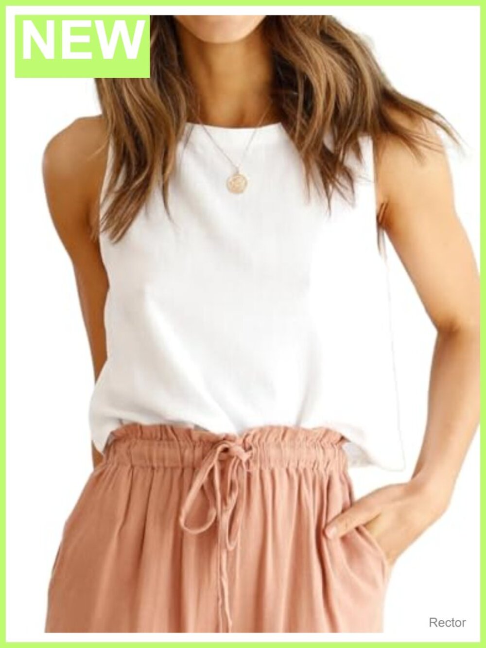 Womens Linen Blend Crop Tank Top High Neck Sleeveless Button Back Casual Summer